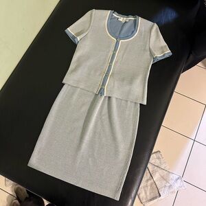 Vintage St. John Collection Blue Knit Suit Set